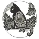 A mandala design incorporating a cat silhouette tattoo design idea