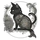 A mandala design incorporating a cat silhouette tattoo design idea