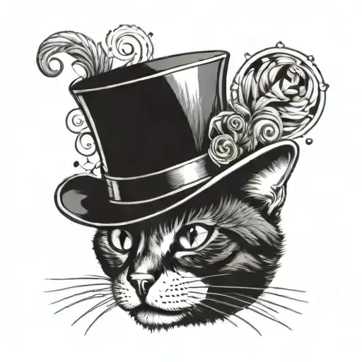 a cat with a top hat wearing a monocle diamond eye pupils smiling tattoo design idea