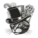 a cat with a top hat wearing a monocle diamond eye pupils smiling tattoo design idea