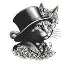 a cat with a top hat wearing a monocle diamond eye pupils smiling tattoo design idea
