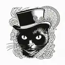 a cat with a top hat wearing a monocle diamond eye pupils smiling tattoo design idea