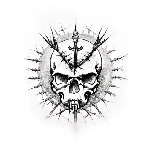skull with Crown of thorns tattoo design idea