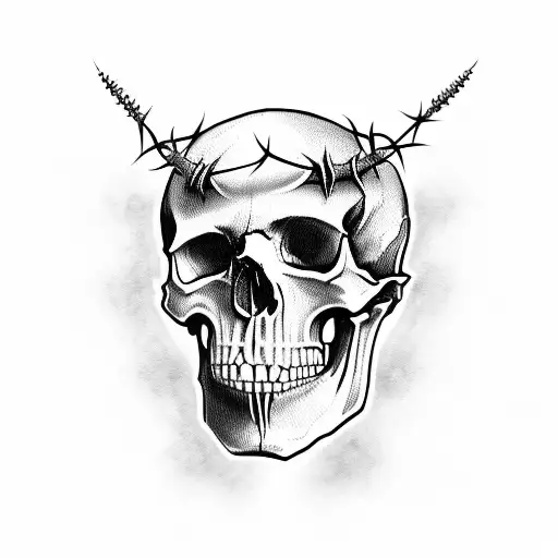 skull with Crown of thorns tattoo design idea