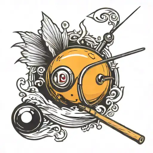fishing rod catching number 15 billiard ball  tattoo design idea