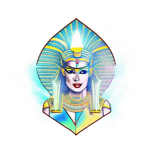 An Egyptian goddess holding a lightning bolt, surrounded by PC circuitry tattoo design idea
