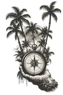 palm trees, birthday, compass tattoo design idea