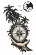 palm trees, birthday, compass tattoo design idea