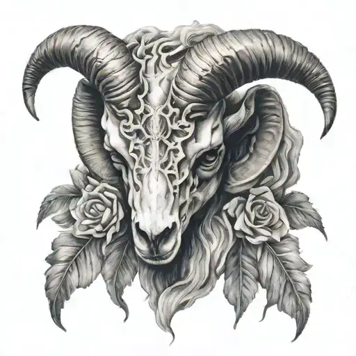 Aries ram skull surrounded tattoo design idea