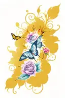 Full leg tattoo colourful and black and white with a Butterfly, Hummingbird, Dragonfly and Phoenix, roses, sunflowers.  tattoo design idea