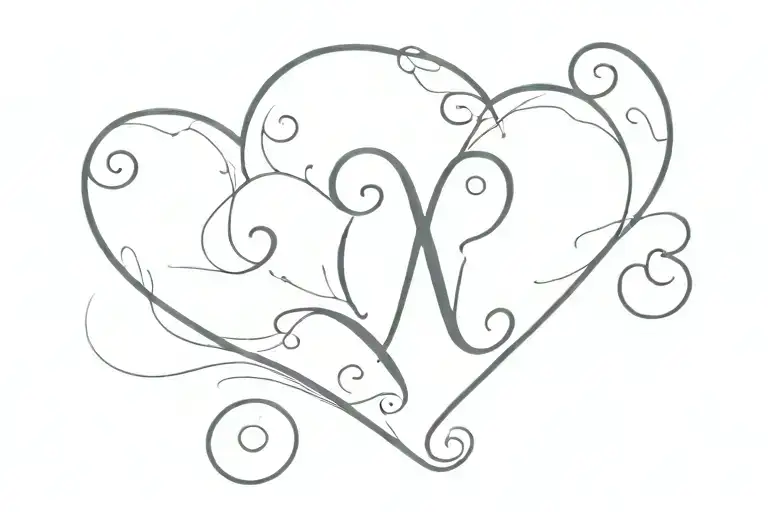 heart with cursive letter N letter tattoo design idea