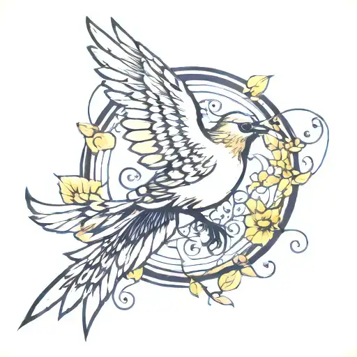 flying mockingbird tattoo design idea