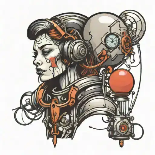 cyborg woman with a balloon tattoo design idea