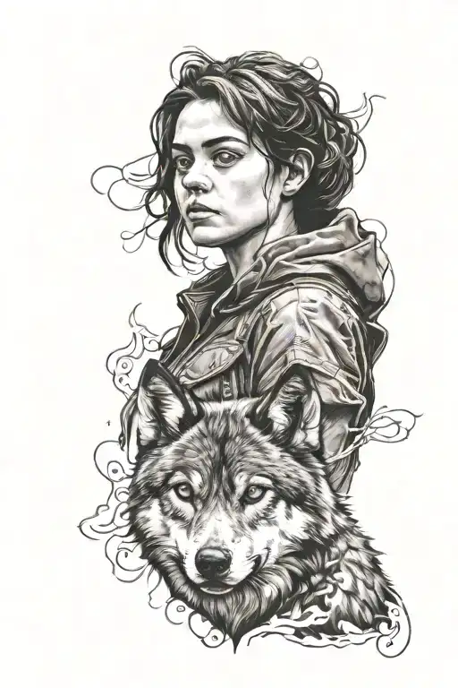 arya stark with a wolf tattoo design idea