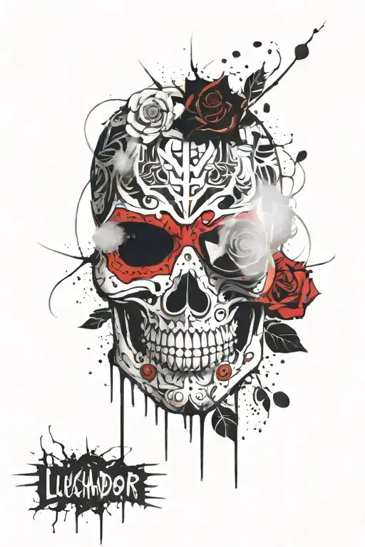 luchador mask skull life after death theme rose and thorns tattoo design idea