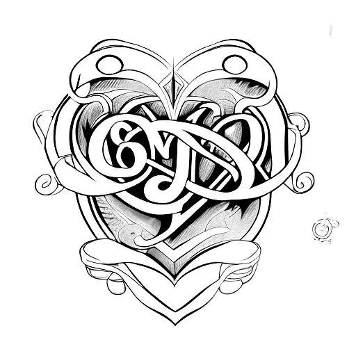 heart with JK initial tattoo design idea