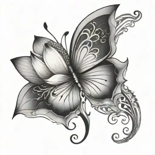 half lotus flower half butterfly   tattoo design idea