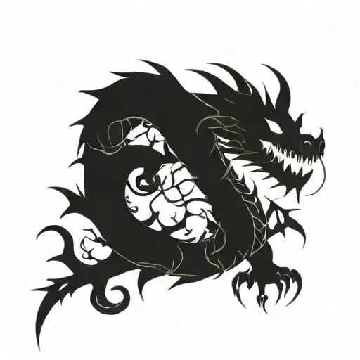 dark black cunning dragon carrying a vine made of thorns  tattoo design idea
