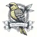 yellow canary with the inscription 1907 and in Turkish "always by your side" (on the back) tattoo design idea