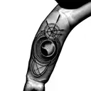full sleeve with themes of philosophy, balance, knowledge, alchemy, and astronomy tattoo design idea