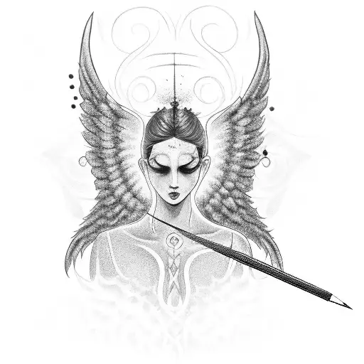  Blackwork "Semicolon With Angel Wings" Tattoo Idea - BlackInk AI
