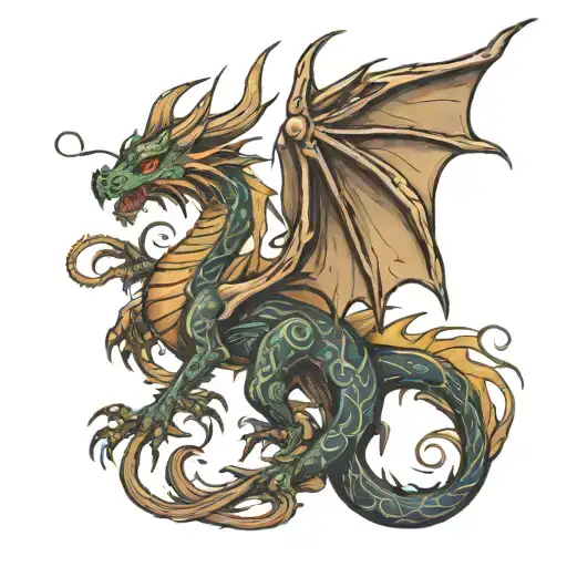 wood dragon + cancer symbol incorporated tattoo design idea