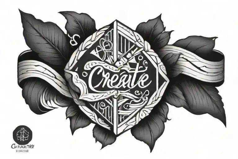 Tattoo in the form of a bracelet on the bicep. The tattoo must contain geometric lines and the inscription "create yourself" tattoo design idea