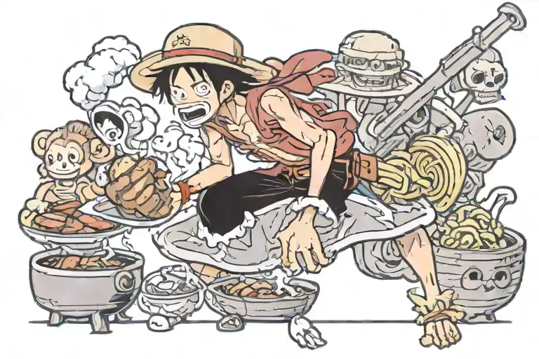 monkey d luffy eating meat tattoo design idea