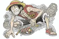 monkey d luffy eating meat tattoo design idea