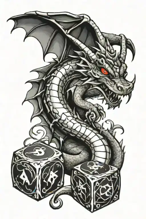 dragon rolling dungeons and dragons dice tattoo design idea