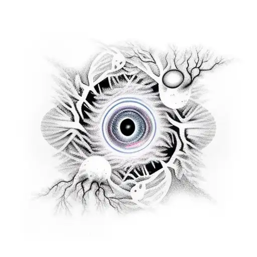 black hole and foggy forest sleeve with color tattoo design idea