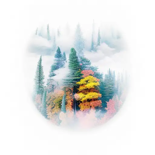 wonders of the universe to foggy forest sleeve tattoo design idea