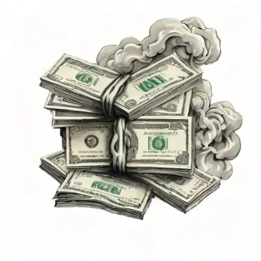 A stack of cash with smoke rising from it, creating a mystical effect tattoo design idea