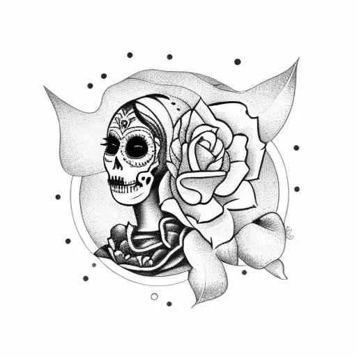 female dia de los muertos tattoo design idea