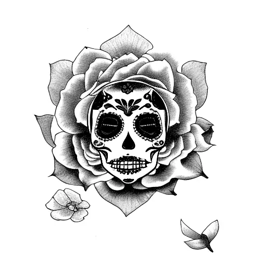 day of the dead with marigolds tattoo design idea