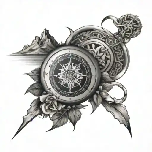 mountains, vikings, celts, compass, rose, Irish  tattoo design idea