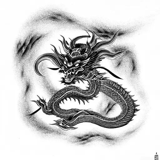 japanese demon and china dragon tattoo design idea