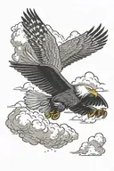 silhouette of an airplane flying in clouds with American flag and bald eagle in the background  tattoo design idea