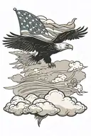 silhouette of an airplane flying in clouds with American flag and bald eagle in the background  tattoo design idea