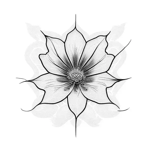 A blackwork tattoo of a spider lily intertwined with a cross tattoo design idea