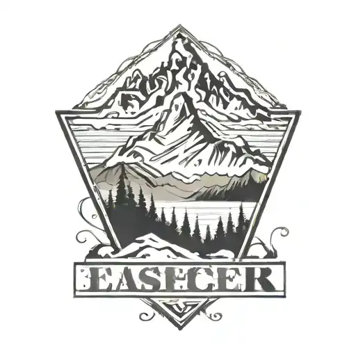 A minimalist tattoo design of a mountain range with the silhouette of a teacher standing on top, with the letters E and J subtly hidden within the peaks, in black-grey style tattoo design idea