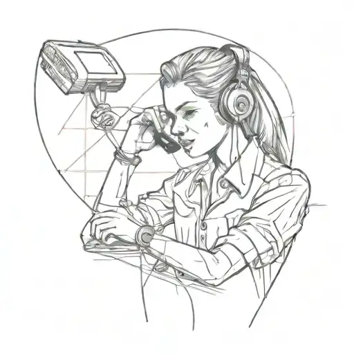 A sketch style tattoo of a receptionist answering a phone with a hidden hip hop twist tattoo design idea