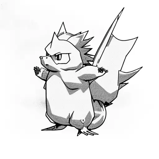 pokemon psyduck riding a dragon ball z flying nimbus tattoo design idea