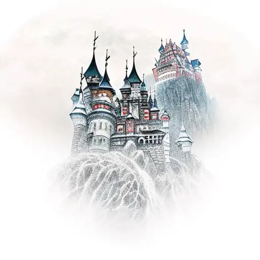 Dracula's castle in a new-school style tattoo design idea