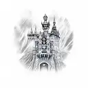 Dracula's castle in a new-school style tattoo design idea