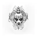 art nouveau woman sad clown face tattoo design idea
