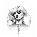 art nouveau woman sad clown face tattoo design idea