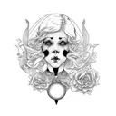 art nouveau woman sad clown face tattoo design idea