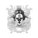 art nouveau woman sad clown face tattoo design idea