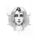 art nouveau woman sad face tattoo design idea
